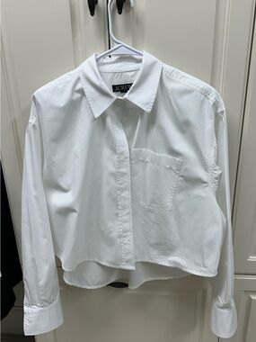 J. Crew White Cropped Button-Down Shirt